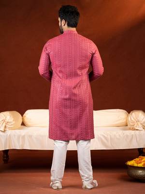 Pink sequin embroidered kurta set 5