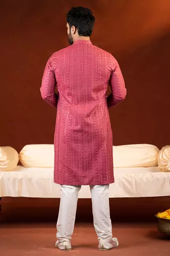 Pink sequin embroidered kurta set