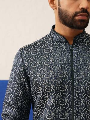 Black shimmer front open kurta set 4