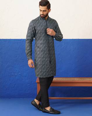 Black shimmer front open kurta set 5