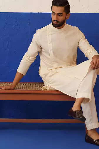 Beige angrakha kurta set