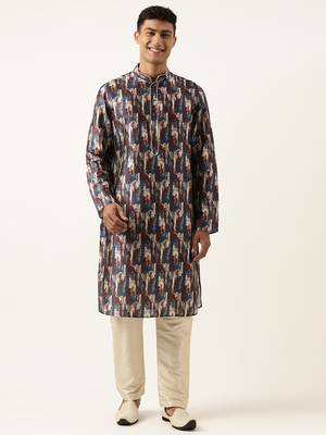 Blue indigo abstract dabu print kurta 1