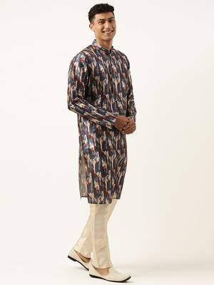 Blue indigo abstract dabu print kurta 4