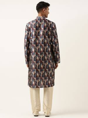 Blue indigo abstract dabu print kurta 5