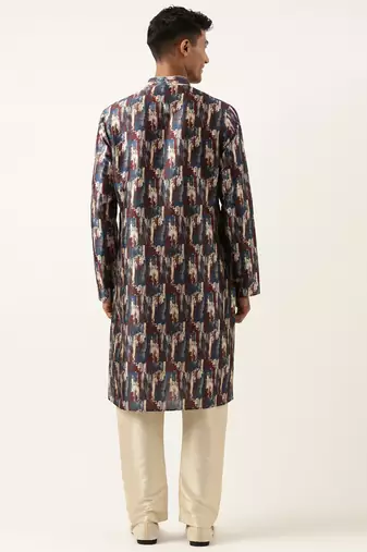 Blue indigo abstract dabu print kurta