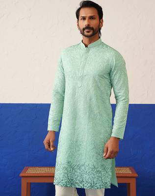 Powder green embroidered kurta set 2
