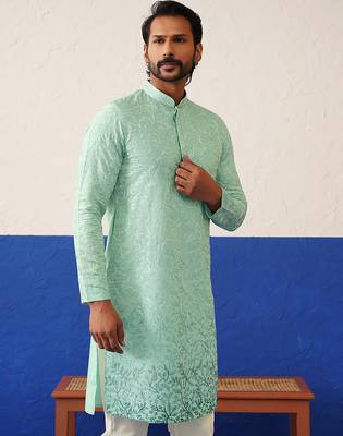 Powder green embroidered kurta set 3