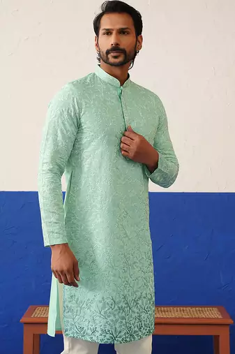 Powder green embroidered kurta set