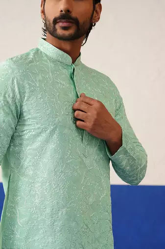 Powder green embroidered kurta set