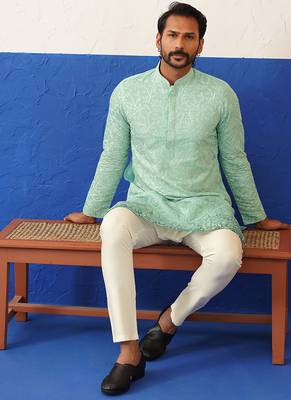 Powder green embroidered kurta set 5