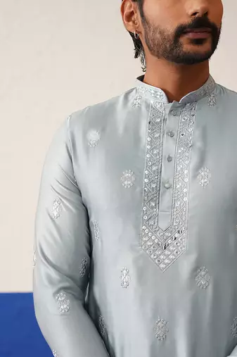 Grey sequin embroidered ceremonial kurta set