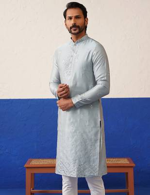 Grey sequin embroidered ceremonial kurta set 3