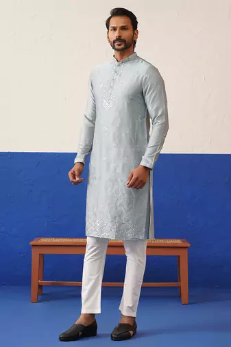 Grey sequin embroidered ceremonial kurta set