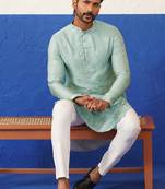 Aqua blue sequin embroidered ceremonial kurta set