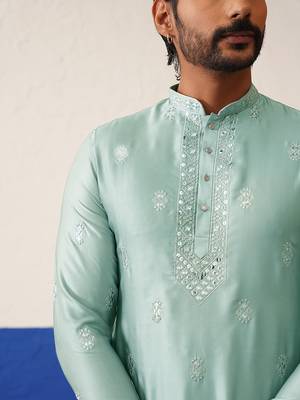 Aqua blue sequin embroidered ceremonial kurta set 2