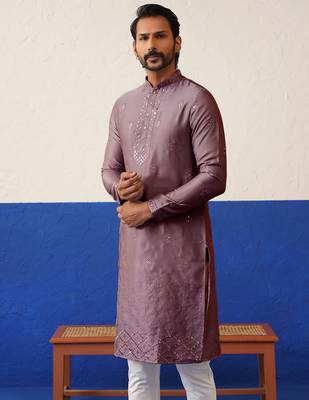 Brown sequin embroidered ceremonial kurta set 3