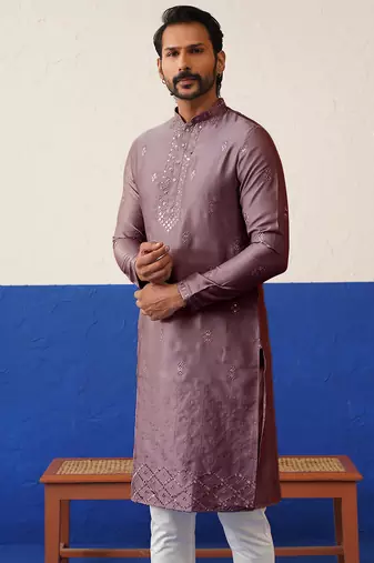Brown sequin embroidered ceremonial kurta set