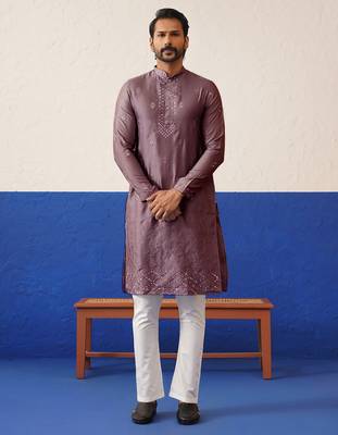 Brown sequin embroidered ceremonial kurta set 4