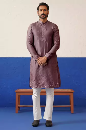 Brown sequin embroidered ceremonial kurta set