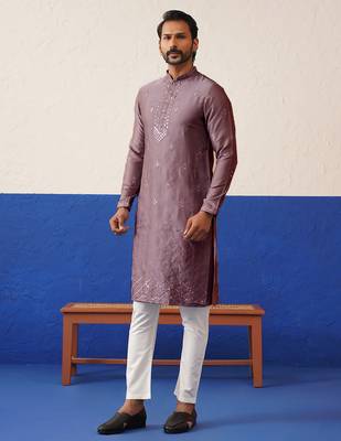 Brown sequin embroidered ceremonial kurta set 5