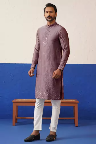 Brown sequin embroidered ceremonial kurta set