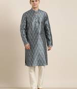 Blue indigo damask dabu print kurta set