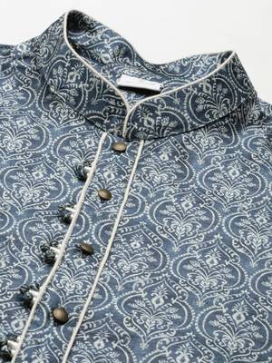 Blue indigo damask dabu print kurta set 3