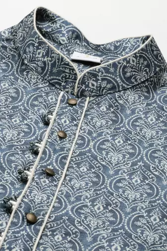 Blue indigo damask dabu print kurta set