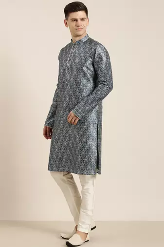 Blue indigo damask dabu print kurta set