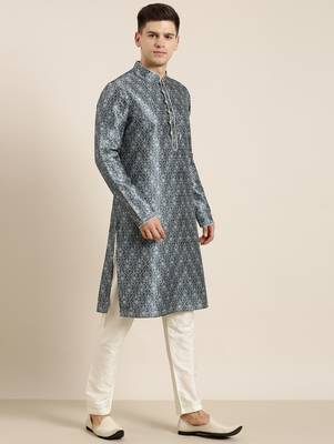 Blue indigo damask dabu print kurta set 5