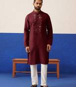 Maroon mirror embroidery kurta set