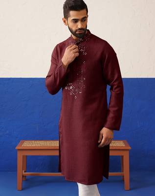 Maroon mirror embroidery kurta set 2