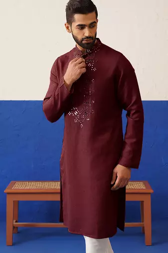 Maroon mirror embroidery kurta set