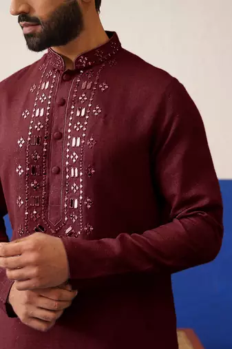 Maroon mirror embroidery kurta set