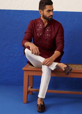 Maroon mirror embroidery kurta set 5