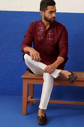 Maroon mirror embroidery kurta set