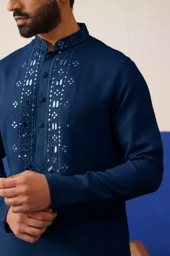 Navy blue mirror embroidery kurta set