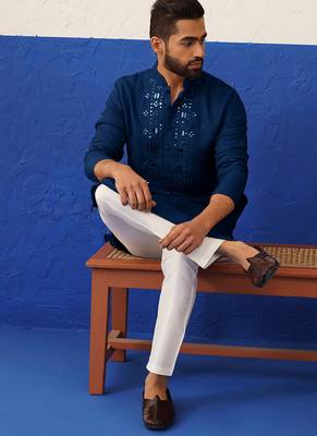 Navy blue mirror embroidery kurta set 5