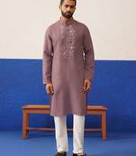 Peach mirror embroidery kurta set