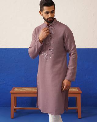 Peach mirror embroidery kurta set 2