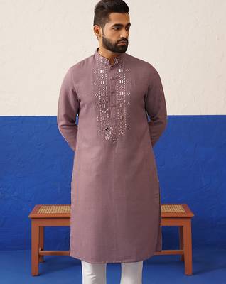 Peach mirror embroidery kurta set 3