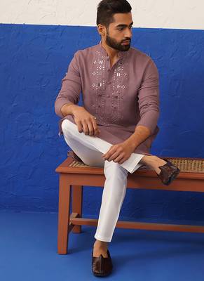 Peach mirror embroidery kurta set 5