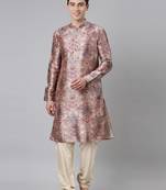 Grey floral silk printed kurta set