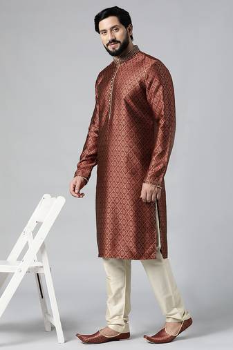 Maroon with golden floral jaal open kurta set