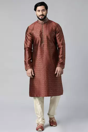 Maroon with golden floral jaal open kurta set