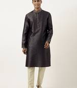 Midnight blue with golden floral jaal open kurta set