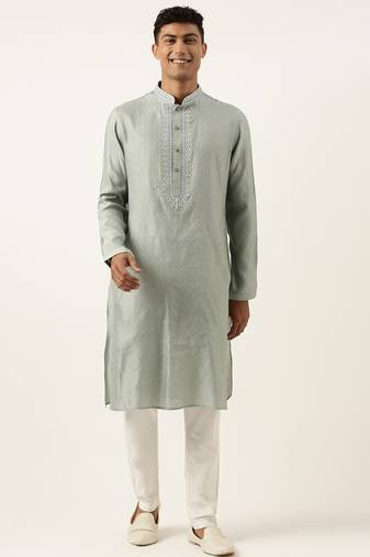 Greyish blue jacquard kurta