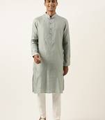 Greyish blue jacquard kurta