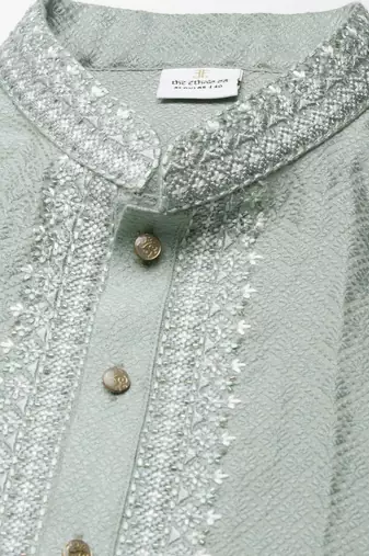 Greyish blue jacquard kurta