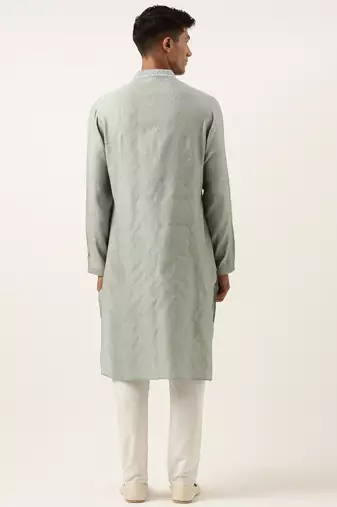 Greyish blue jacquard kurta